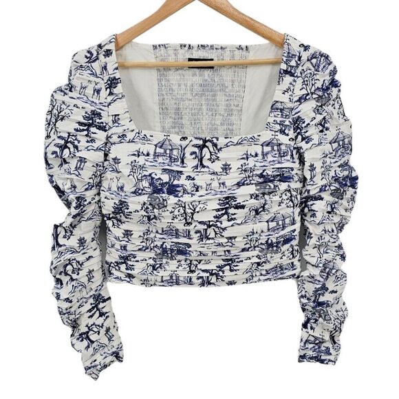 Kourt Tops - Kourt Womens XL Square Neck Long Sleeve Scrunch Printed Crop Top
